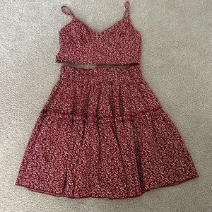 SHEIN Red Floral Two-Piece Skirt Set